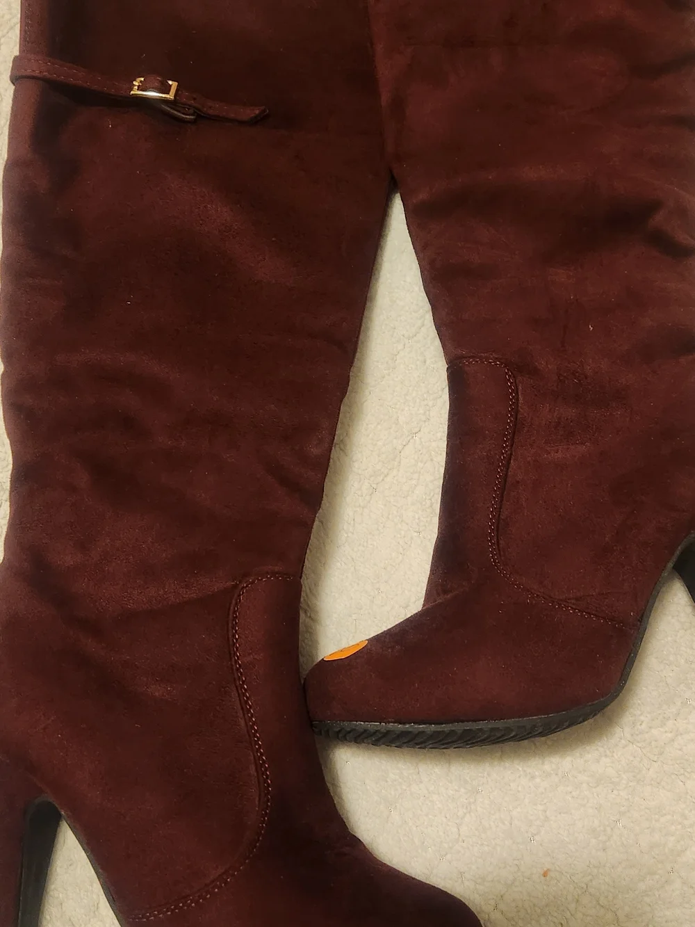 TOP Moda Over-the-Knee Burgundy Suede Heeled Boots